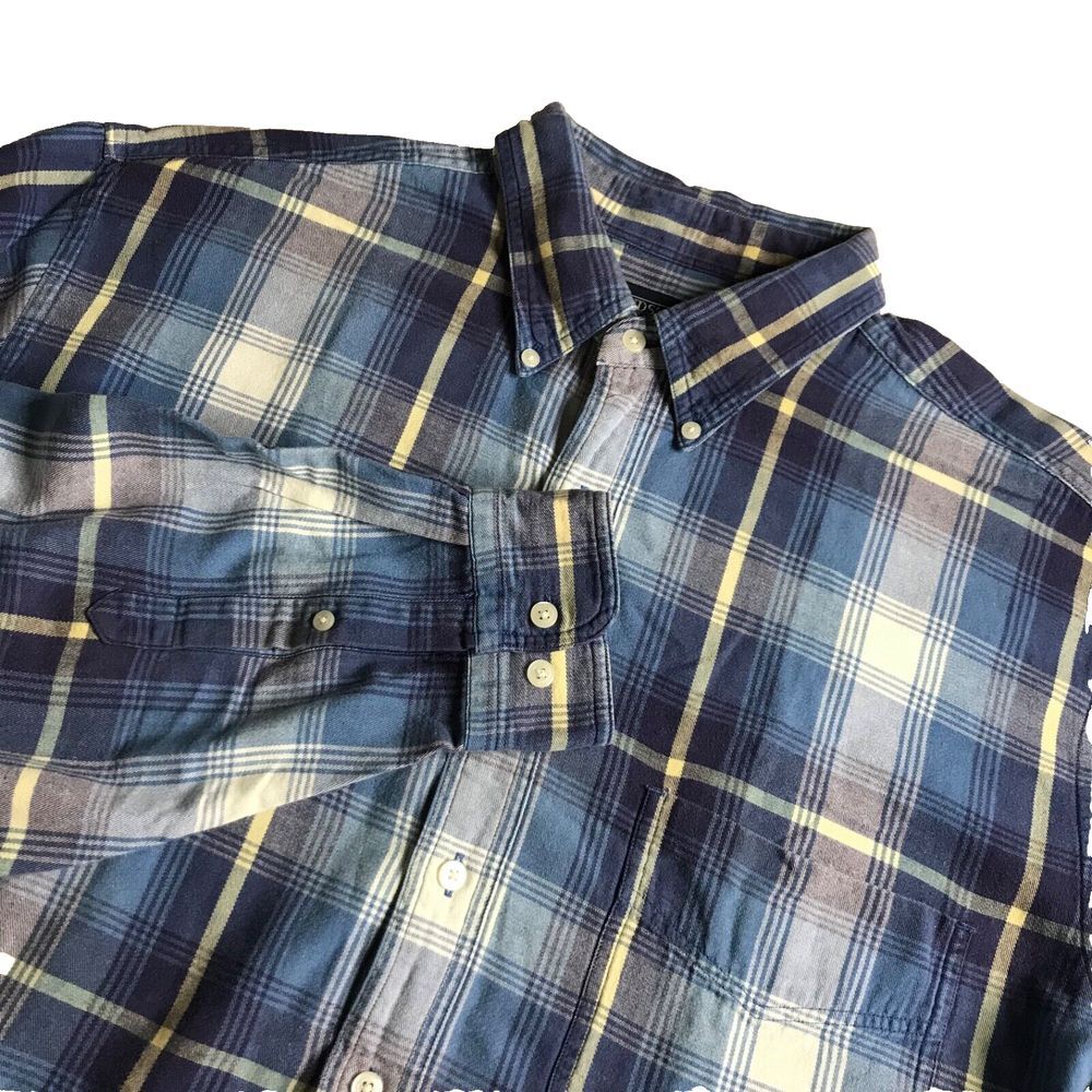 Lands' End Men's Flannel Button Down Shirt Size XL Tall 17-17.5 Blue White Plaid